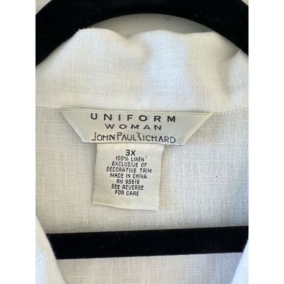 Vtg John Paul Richard Linen Shirt 3X Embroidered Short Sleeve Button Boxy Top - Picture 8 of 12